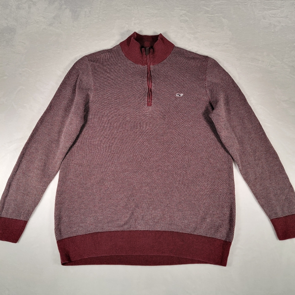 Vineyard Vines Hamilton Half-Zip Sweater In Burgundy, Size L